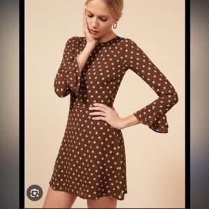 Reformation Chocolate Polka Dot Mini Dress